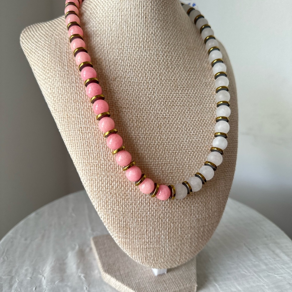 STRAWBERRY QUARTS LIGHT PINK QUART STATEMENT NECKLACE 19” - Picture 7 of 9